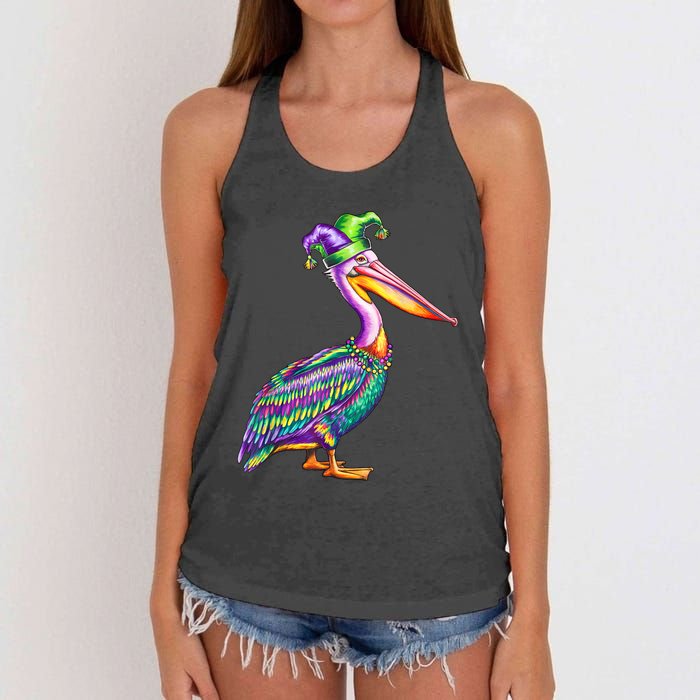 Pelican Mardi Gras Carnival Animal Lover Women's Knotted Racerback Tank