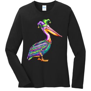 Pelican Mardi Gras Carnival Animal Lover Ladies Long Sleeve Shirt