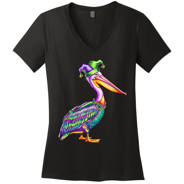 Pelican Mardi Gras Carnival Animal Lover Women's V-Neck T-Shirt