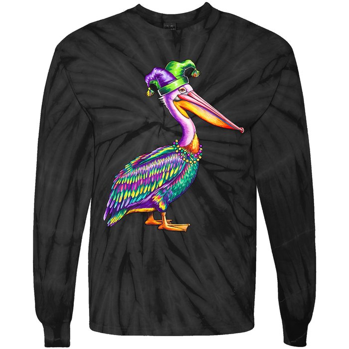 Pelican Mardi Gras Carnival Animal Lover Tie-Dye Long Sleeve Shirt