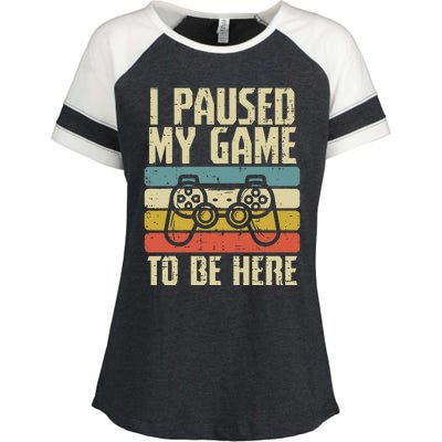 Paused My Game To Be Here Video Game Controller Enza Ladies Jersey Colorblock Tee