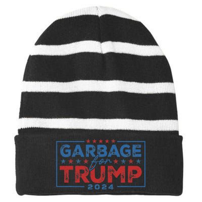 Proud Maga Garbage For Trump Supporter Gift Striped Beanie with Solid Band