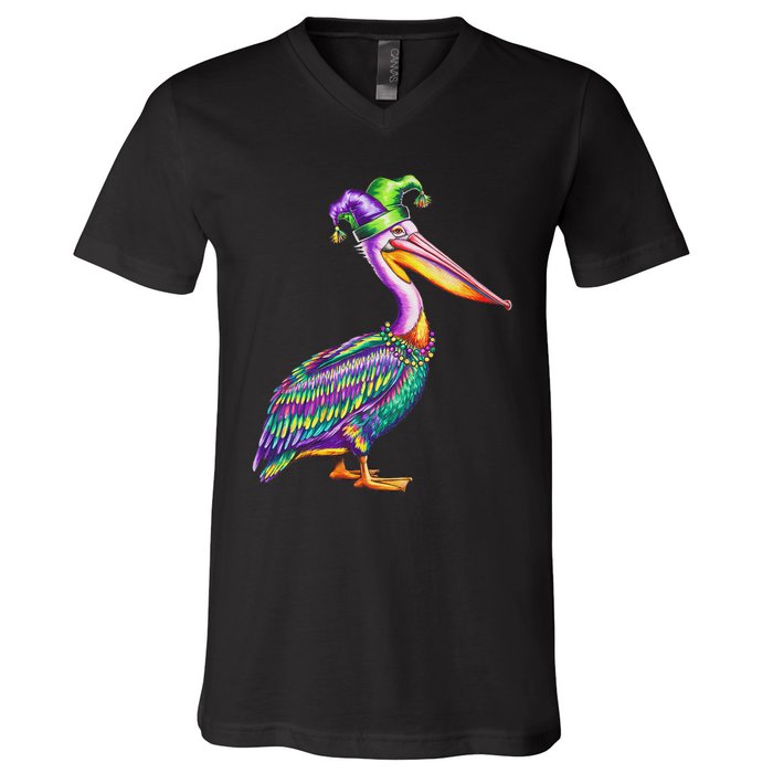 Pelican Mardi Gras Carnival Animal Lover V-Neck T-Shirt