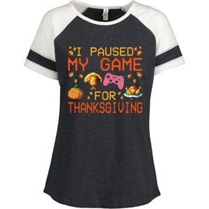 Paused My Game Thankful Video Gamer Boy Thanksgiving Enza Ladies Jersey Colorblock Tee