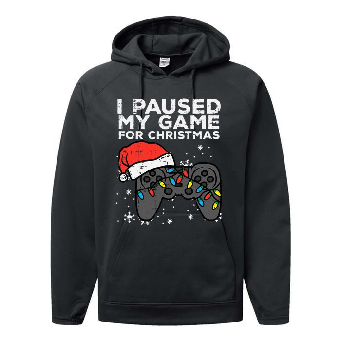 Paused My Game Christmas Gamer Xmas Performance Fleece Hoodie