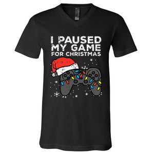 Paused My Game Christmas Gamer Xmas V-Neck T-Shirt