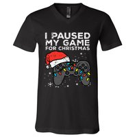 Paused My Game Christmas Gamer Xmas V-Neck T-Shirt