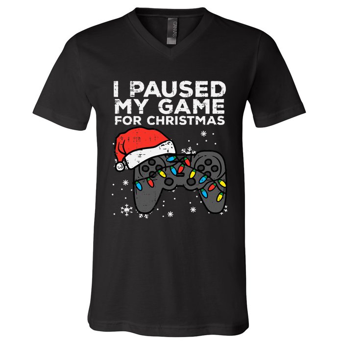 Paused My Game Christmas Gamer Xmas V-Neck T-Shirt