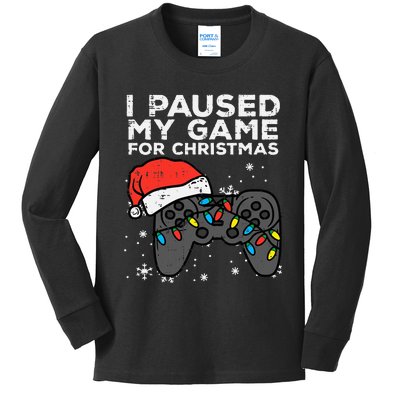 Paused My Game Christmas Gamer Xmas Kids Long Sleeve Shirt