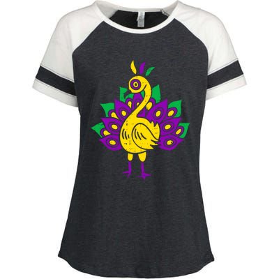 Peacock Mardi Gras Cute Carnival Parade Masquerade Party Gift Enza Ladies Jersey Colorblock Tee