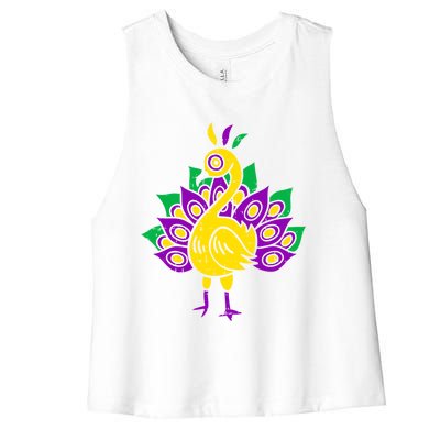 Peacock Mardi Gras Cute Carnival Parade Masquerade Party Gift Women's Racerback Cropped Tank