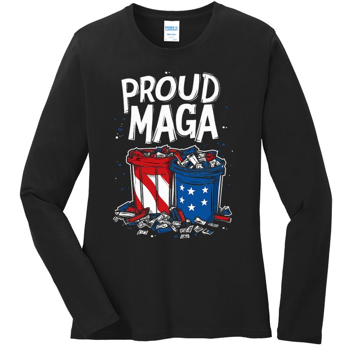 Proud Maga Garbage Patriotic Pro Trump Anti President Biden Ladies Long Sleeve Shirt