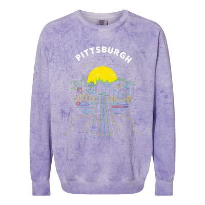 Pittsburgh Music Guitar 412 Pittsburgh Bridges Colorblast Crewneck Sweatshirt