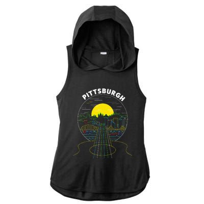 Pittsburgh Music Guitar 412 Pittsburgh Bridges Ladies PosiCharge Tri-Blend Wicking Draft Hoodie Tank