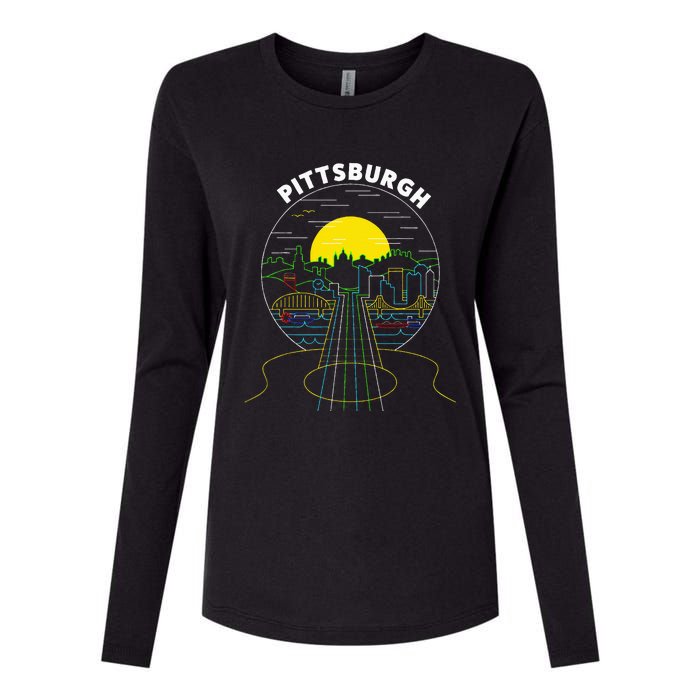 Pittsburgh Music Guitar 412 Pittsburgh Bridges Womens Cotton Relaxed Long Sleeve T-Shirt