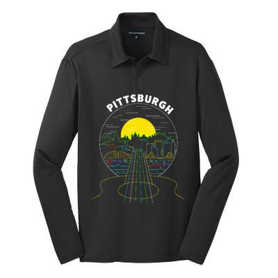 Pittsburgh Music Guitar 412 Pittsburgh Bridges Silk Touch Performance Long Sleeve Polo