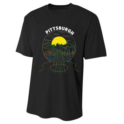 Pittsburgh Music Guitar 412 Pittsburgh Bridges Performance Sprint T-Shirt