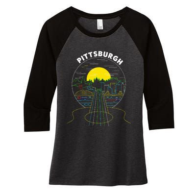 Pittsburgh Music Guitar 412 Pittsburgh Bridges Women's Tri-Blend 3/4-Sleeve Raglan Shirt