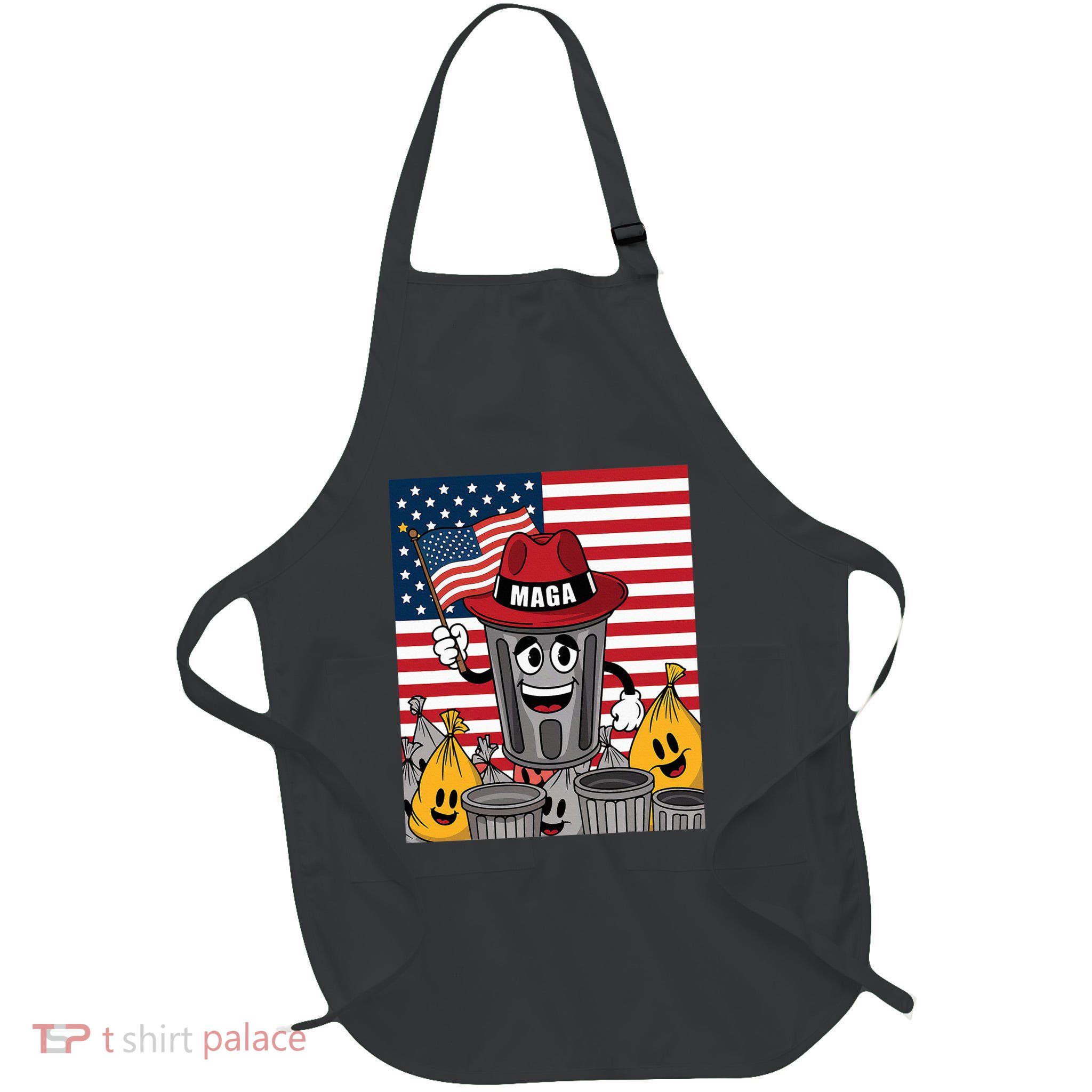 Proud Maga Garbage Trump Supporter Trash Can Cartoon Full-Length Apron With Pockets