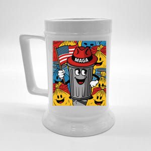 Proud Maga Garbage Trump Supporter Trash Can Cartoon Funny Beer Stein