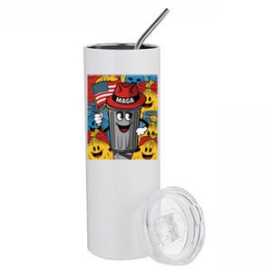 Proud Maga Garbage Trump Supporter Trash Can Cartoon Funny Stainless Steel Tumbler