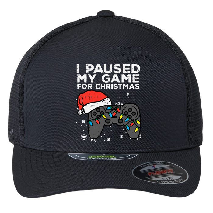 Paused My Game Christmas Gamer Xmas Flexfit Unipanel Trucker Cap