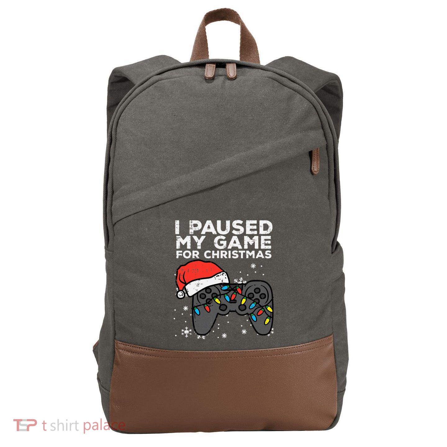 Paused My Game Christmas Gamer Xmas Cotton Canvas Backpack