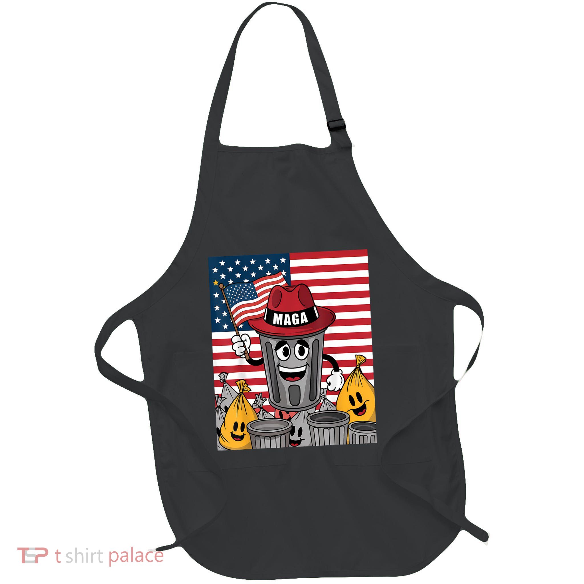 Proud Maga Garbage Trump Supporter Trash Can Cartoon Funny Full-Length Apron With Pockets