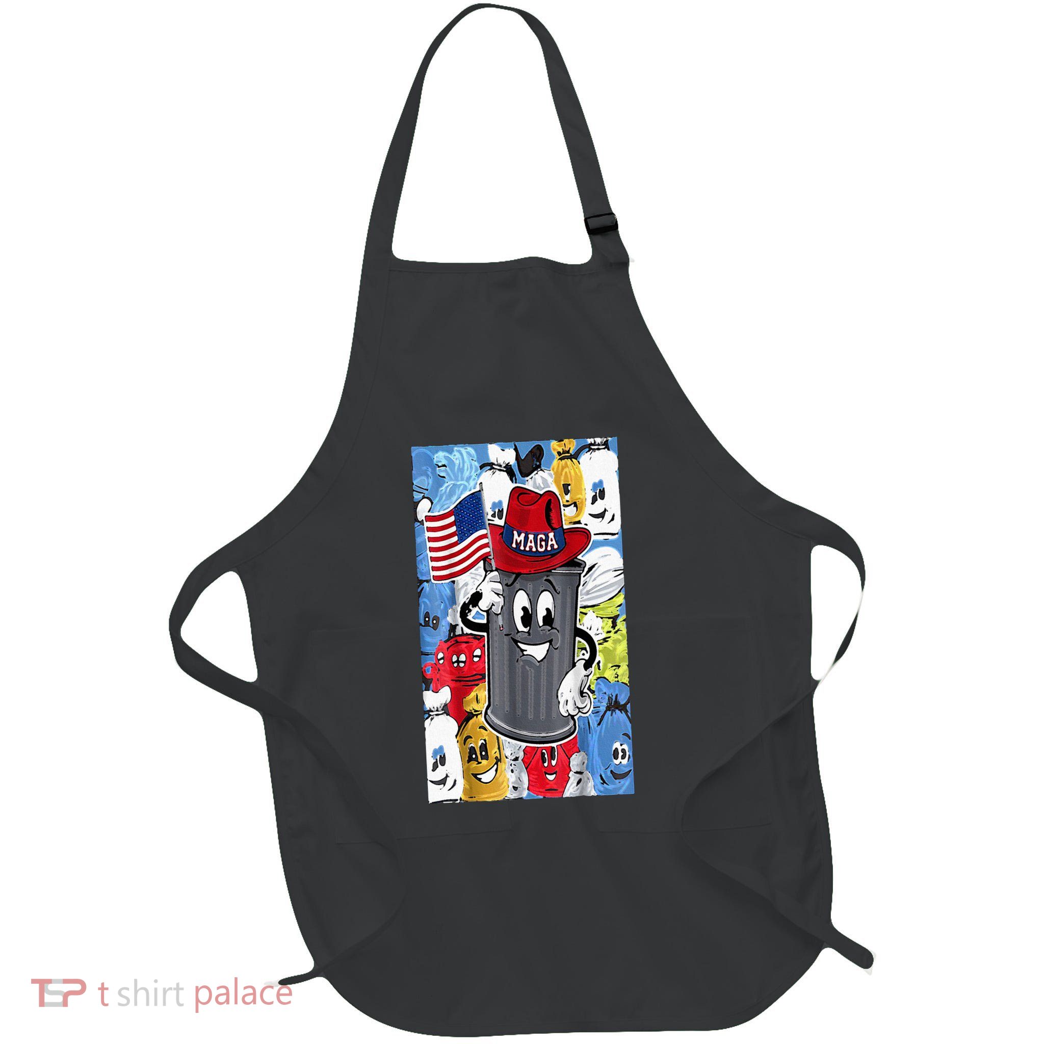 Proud Maga Garbage Trump Supporter Trash Can Cartoon Full-Length Apron With Pockets