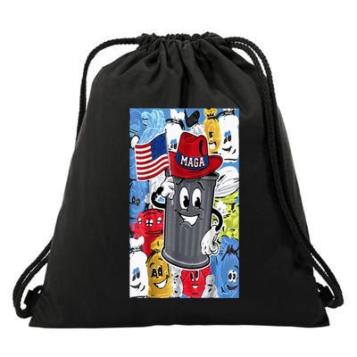 Proud Maga Garbage Trump Supporter Trash Can Cartoon Drawstring Bag