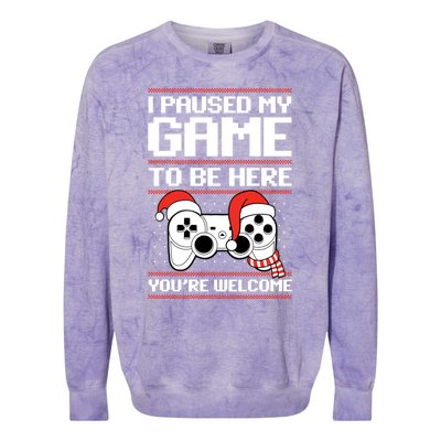 Paused My Game To Be Here Gift Ugly Christmas Video Gamer Gift Colorblast Crewneck Sweatshirt