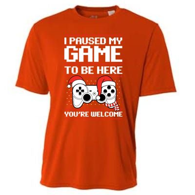 Paused My Game To Be Here Gift Ugly Christmas Video Gamer Gift Cooling Performance Crew T-Shirt