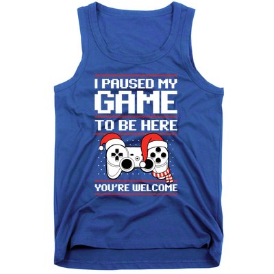 Paused My Game To Be Here Gift Ugly Christmas Video Gamer Gift Tank Top