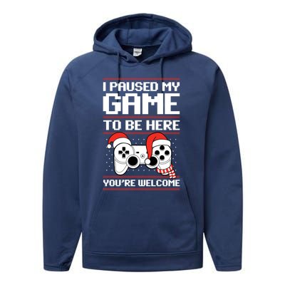 Paused My Game To Be Here Gift Ugly Christmas Video Gamer Gift Performance Fleece Hoodie