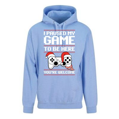 Paused My Game To Be Here Gift Ugly Christmas Video Gamer Gift Unisex Surf Hoodie