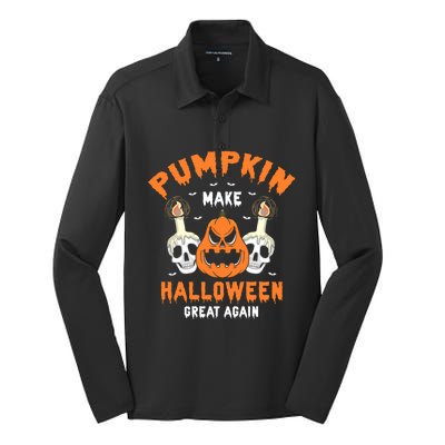 Pumpkin Make Halloween Great Again Funny Present Gift Cute Gift Silk Touch Performance Long Sleeve Polo