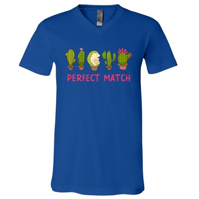 Perfect Match Hedgehog And Cactus Valentine's Day Gift V-Neck T-Shirt