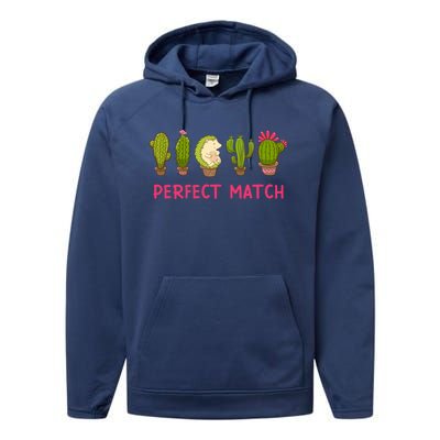 Perfect Match Hedgehog And Cactus Valentine's Day Gift Performance Fleece Hoodie