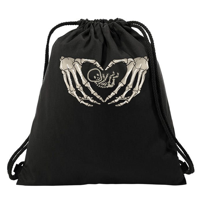 Pregnant Mom Halloween Costume with Xray Skeleton Baby Drawstring Bag