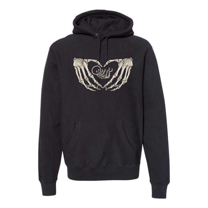 Pregnant Mom Halloween Costume with Xray Skeleton Baby Premium Hoodie