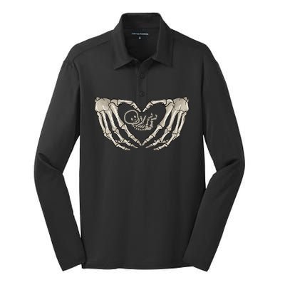 Pregnant Mom Halloween Costume with Xray Skeleton Baby Silk Touch Performance Long Sleeve Polo