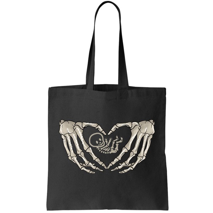 Pregnant Mom Halloween Costume with Xray Skeleton Baby Tote Bag