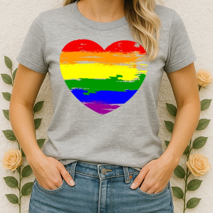 Pride Month Heart Distressed Womens T-Shirt