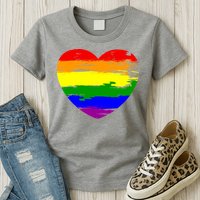 Pride Month Heart Distressed Womens T-Shirt