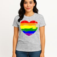 Pride Month Heart Distressed Womens T-Shirt