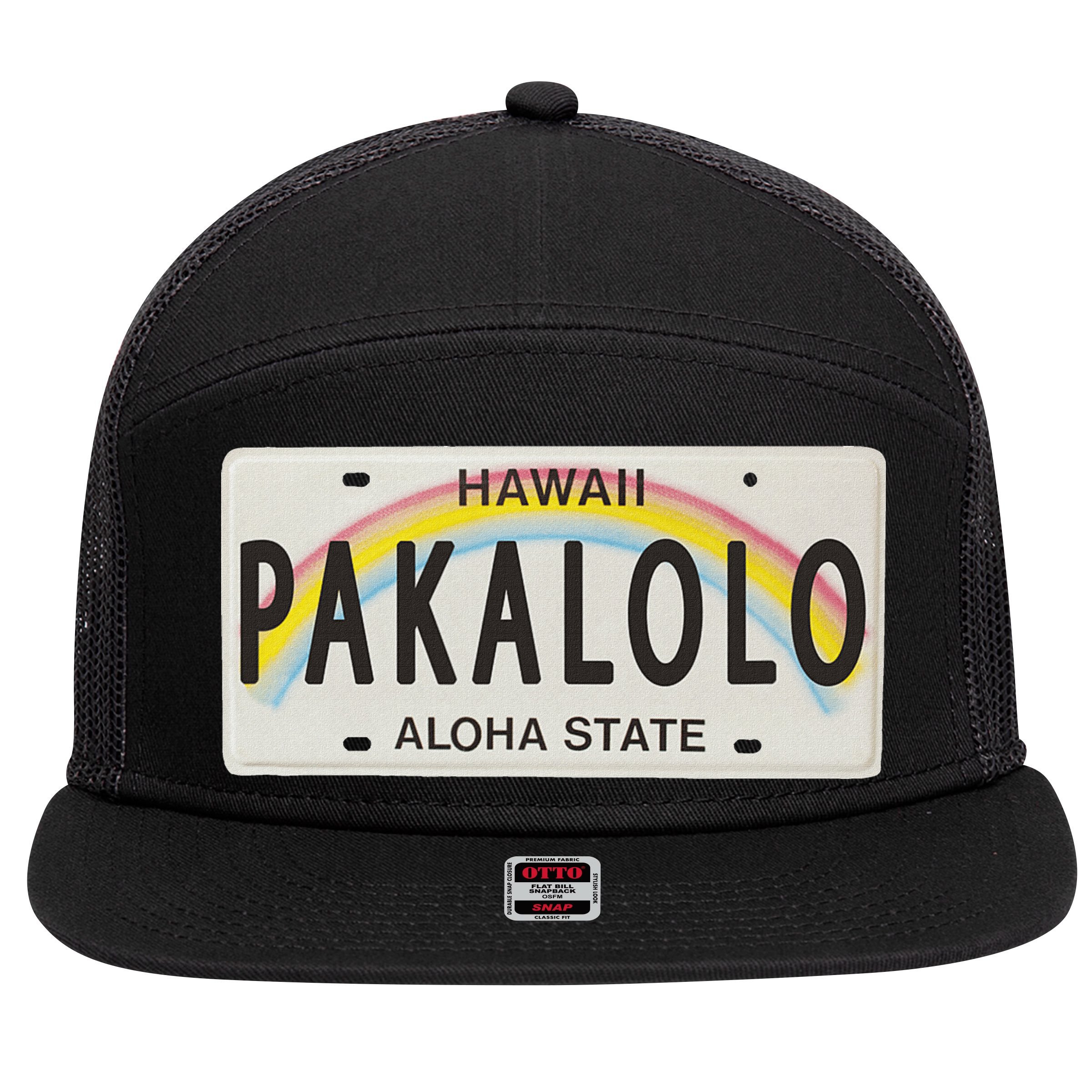Pakalolo (Marijuana) Hawaii License Plate 7 Panel Mesh Trucker Snapback Hat