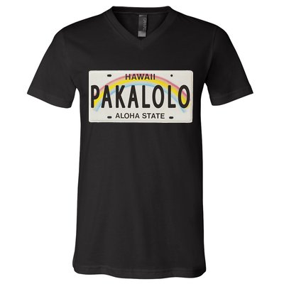 Pakalolo (Marijuana) Hawaii License Plate V-Neck T-Shirt