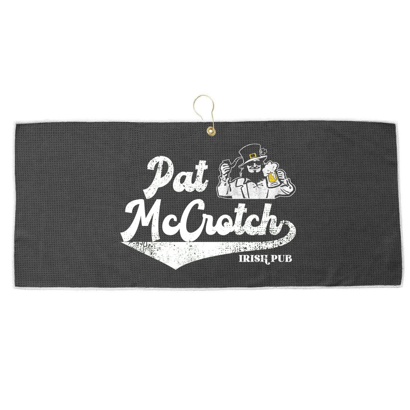 Pat McCrotch Irish Pub Leprechaun Funny St Patricks Day Large Microfiber Waffle Golf Towel
