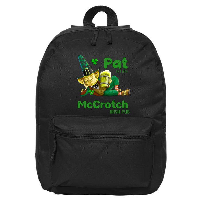 Pats Mccrotch Irish Pub Leprechaun Funny St Patricks Day 16 in Basic Backpack