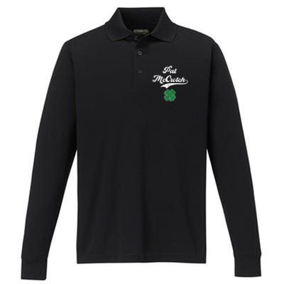 PAT McCROTCH Irish Pub Shamrock Funny St Patrick's Day Performance Long Sleeve Polo